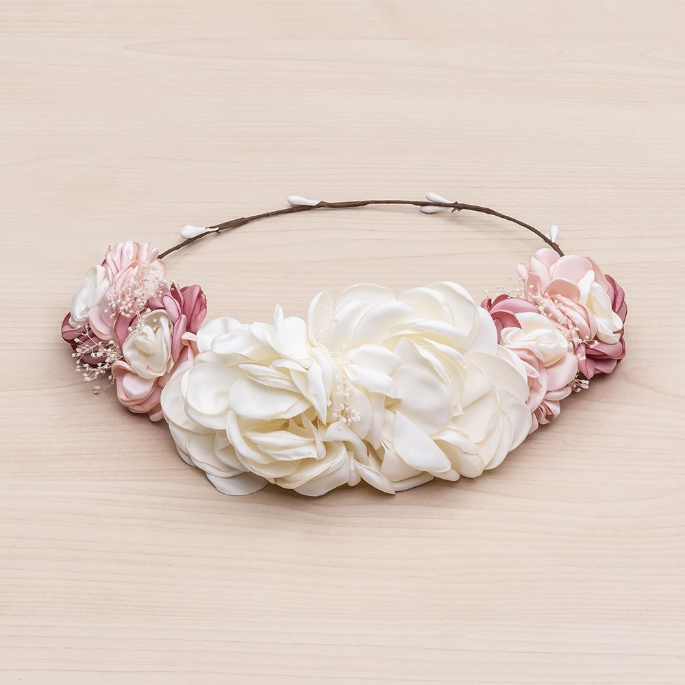 KINDLE Flower Crown 2 Satin & 4 Flower:- Blush