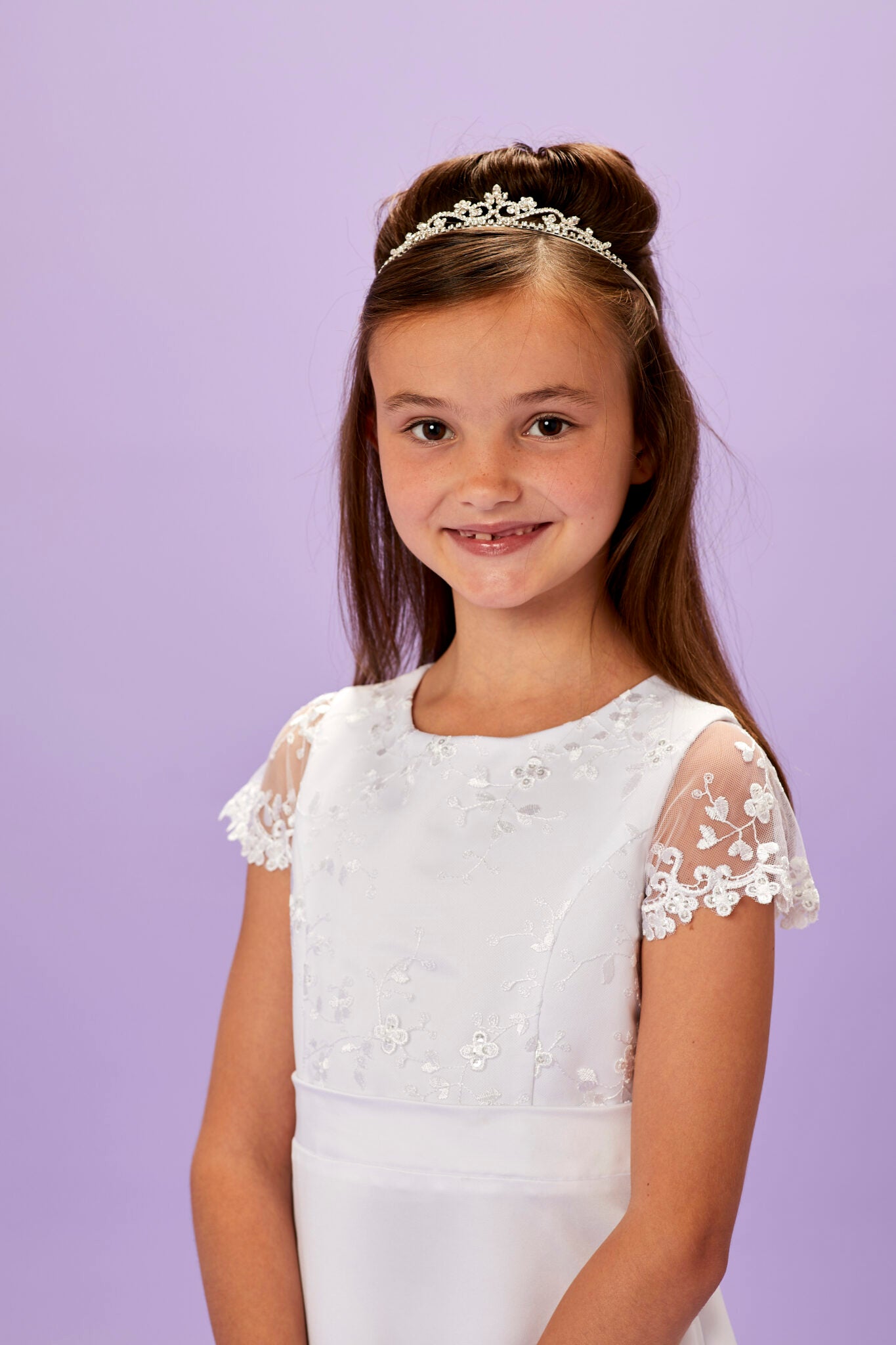 SALE Peridot Girls White Communion Tiara Head Band:- Beatrice