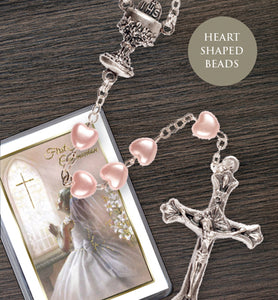 Girls First Holy Communion Rosary Beads Pink