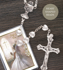 Girls First Holy Communion Rosary Beads White