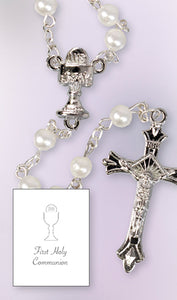 White Pearlised First Holy Communion Rosary Beads