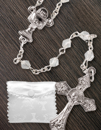 Girls Glass First Communion Rosary Beads And Purse