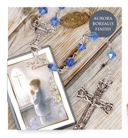 Boys First Holy Communion Glass Rosary Beads Blue