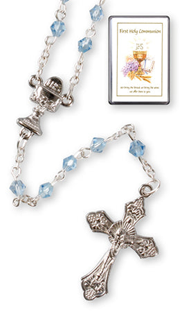 Boys First Holy Communion Glass Rosary Beads Light Blue