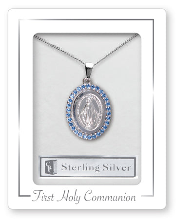 Communion Sterling Silver Necklet/Miraculous:- Blue