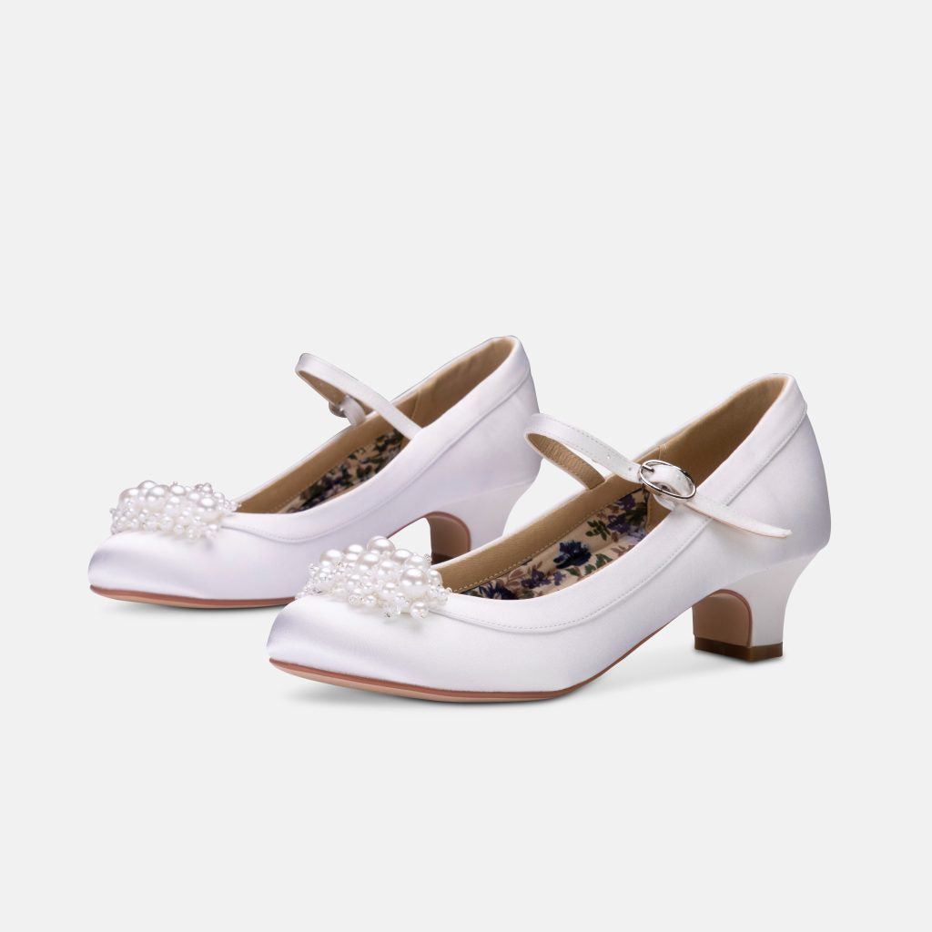 Perfect Bridal White Communion Shoes:- Faith Heel