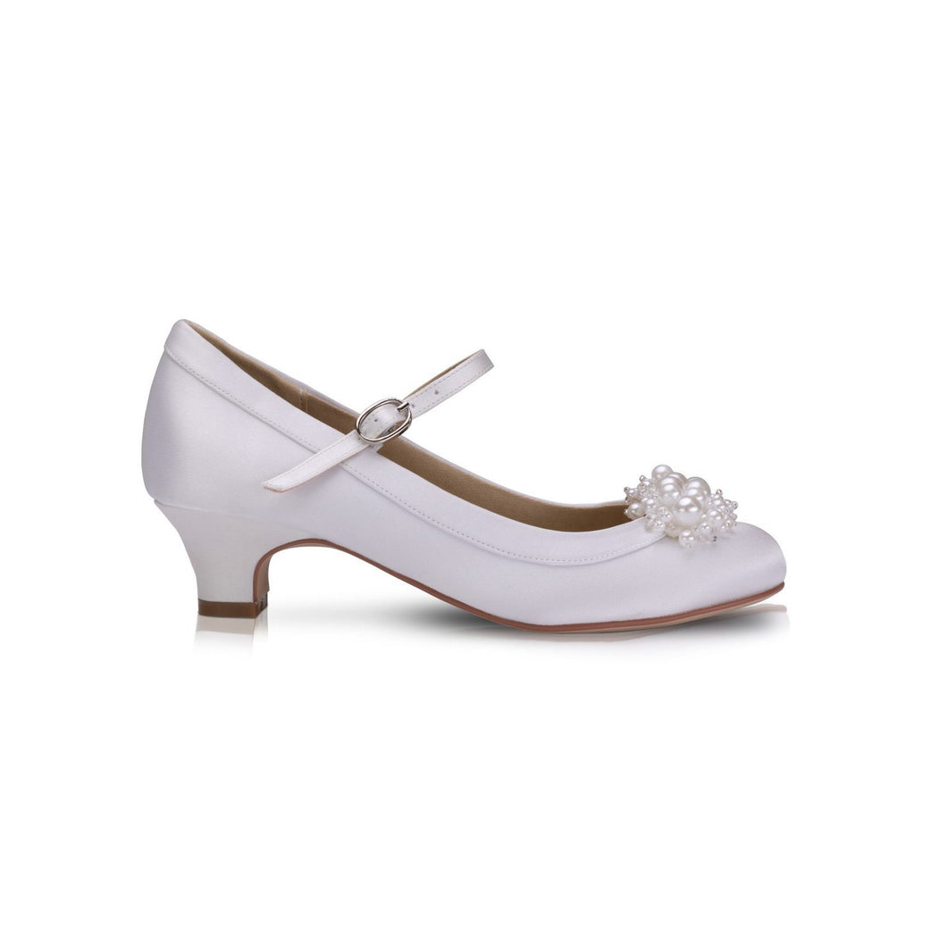 Perfect Bridal White Communion Shoes:- Faith Heel