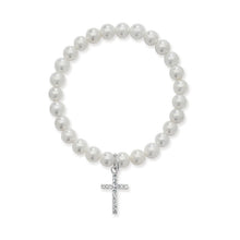 Load image into Gallery viewer, KINDLE Girls Holy Communion Stretchy Pearl Bracelet:- Cross Charm HSBR168B
