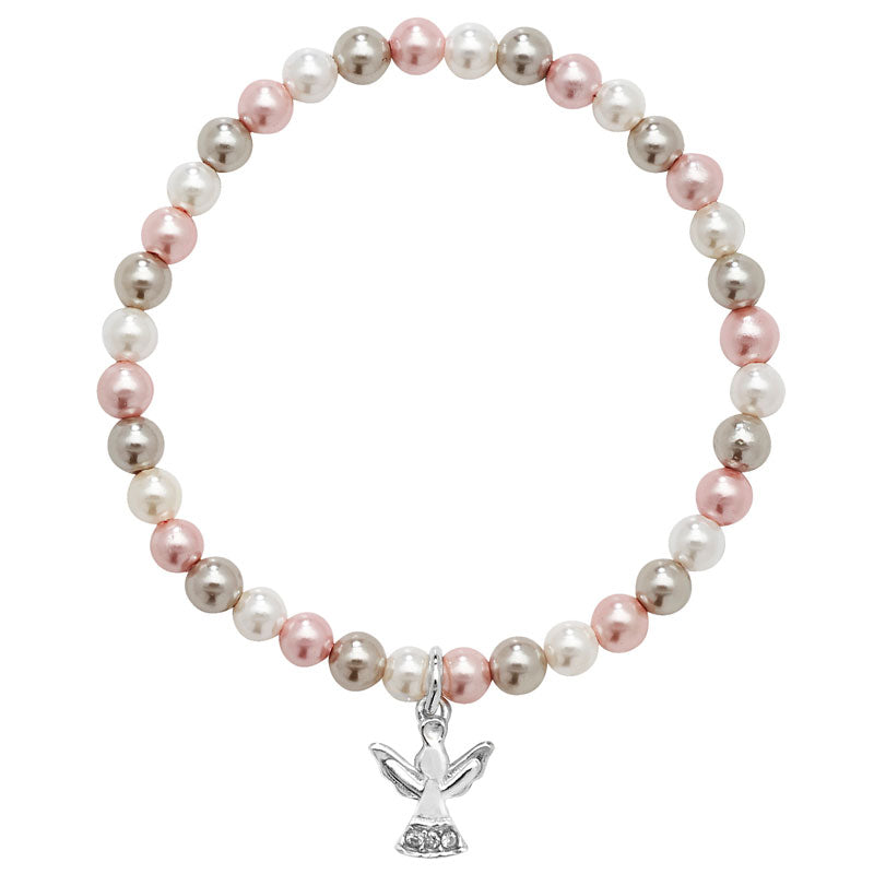 KINDLE Girls Holy Communion Stretchy Pearl Bracelet:- Angel Charm HSBR171A