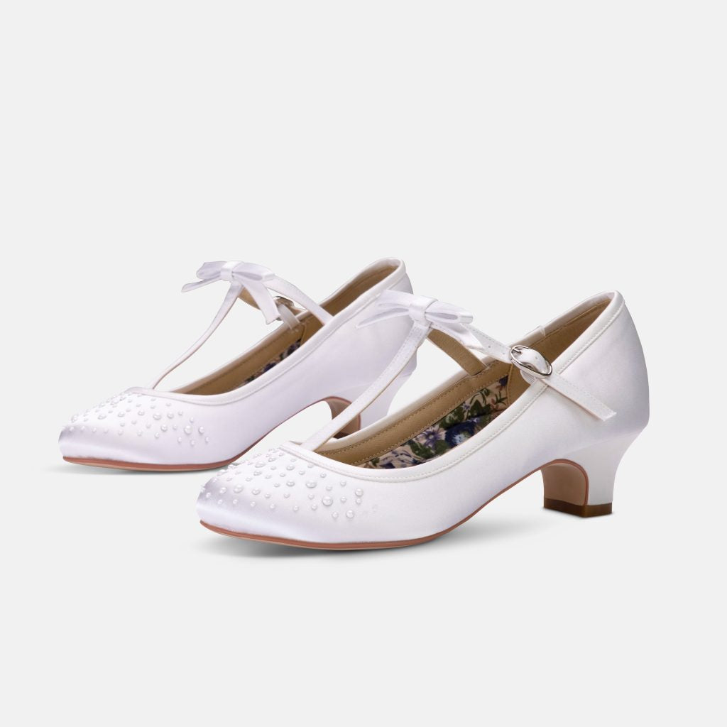 SALE SHOE Perfect Bridal White Communion Shoes:- Hope Heel