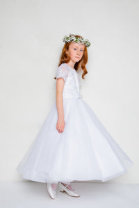 SALE COMMUNION DRESS Isabella Girls White Communion Dress:- IS22162 Age 7 & 10