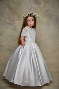 SALE COMMUNION DRESS Isabella Girls White Communion Dress:- IS23444 AGE 7 & 8