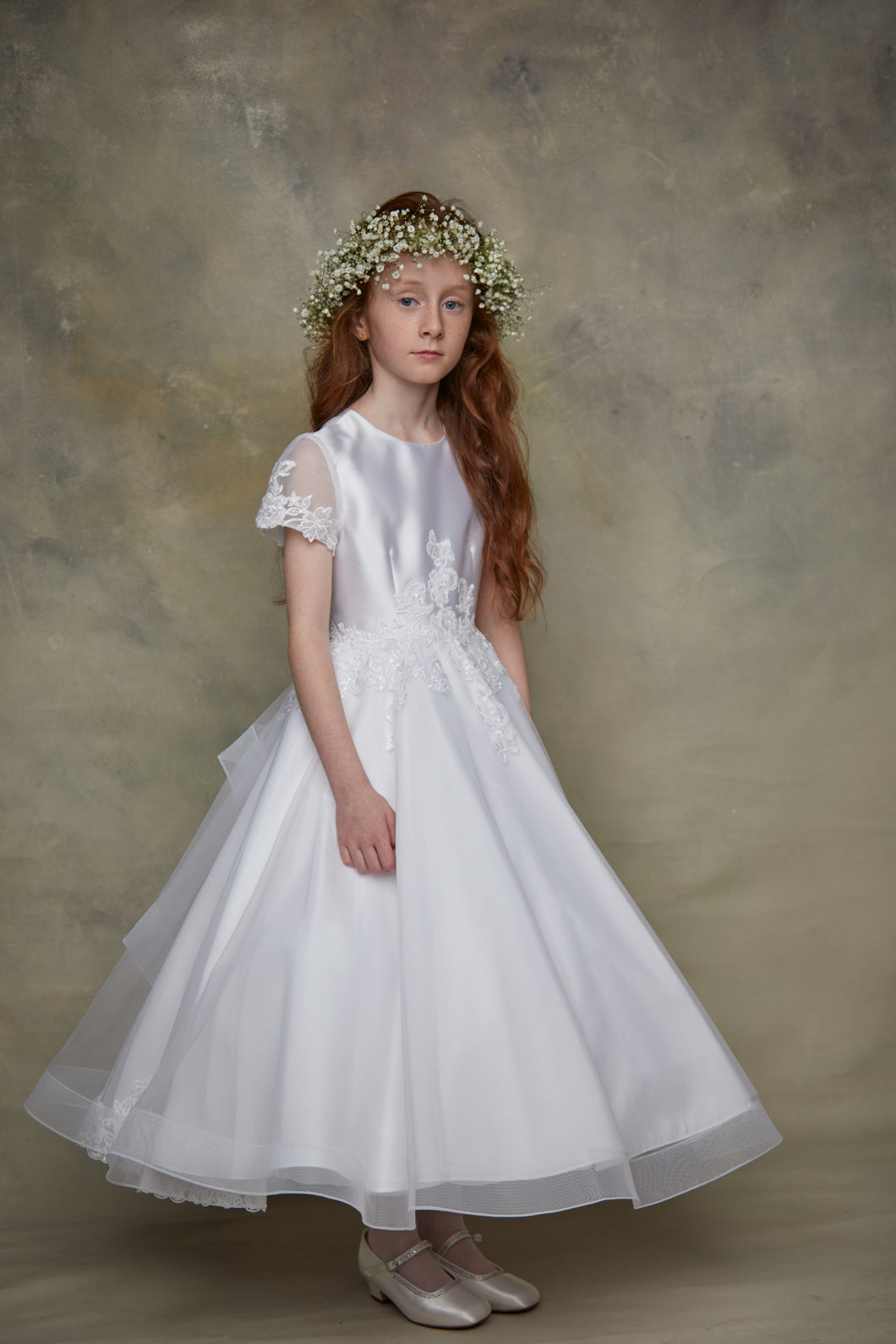 SALE COMMUNION DRESS Isabella Girls White Communion Dress:- IS23478 AGE 6, 7 & 8