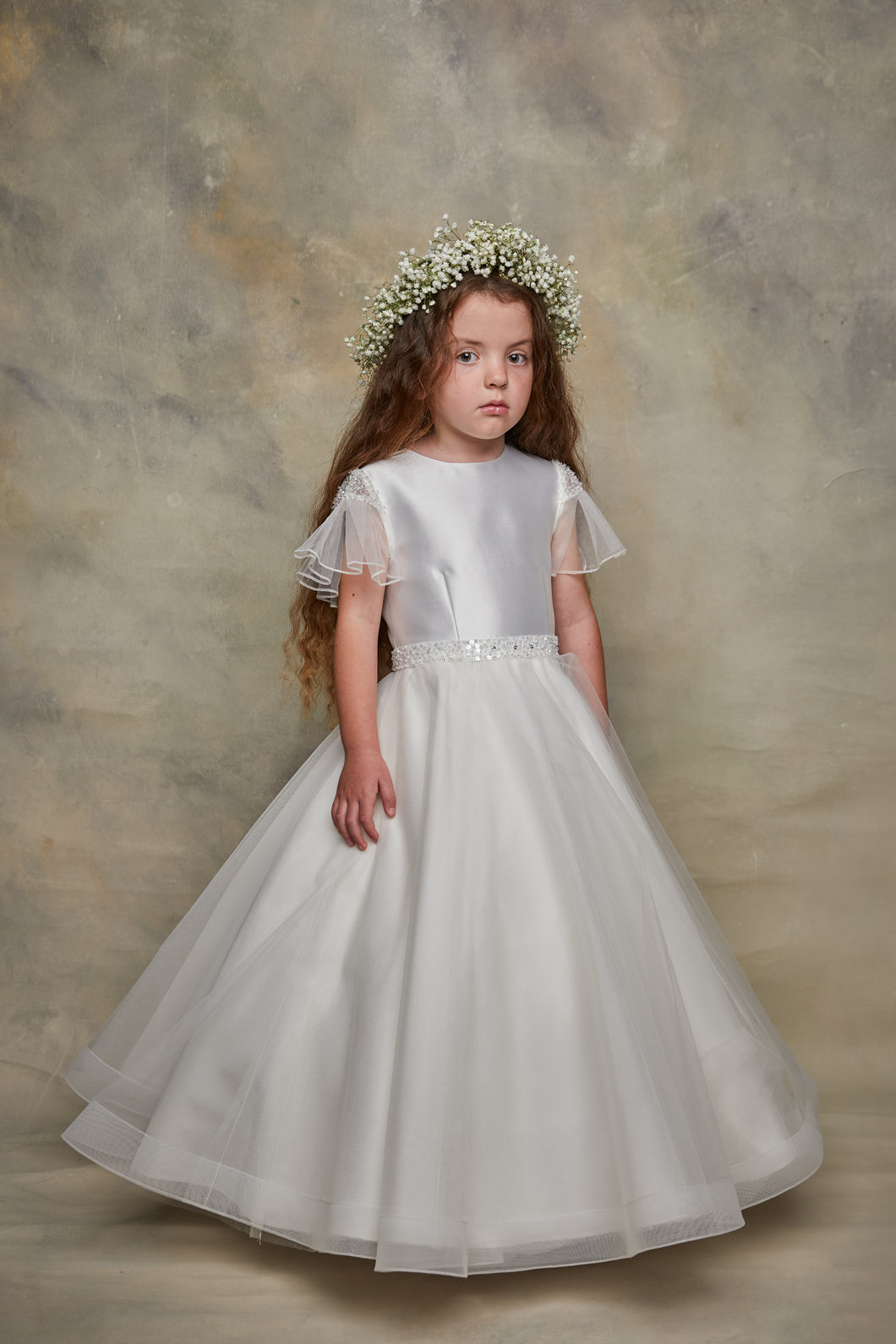 SALE COMMUNION DRESS Isabella Girls White Communion Dress:- IS23479 Age 7