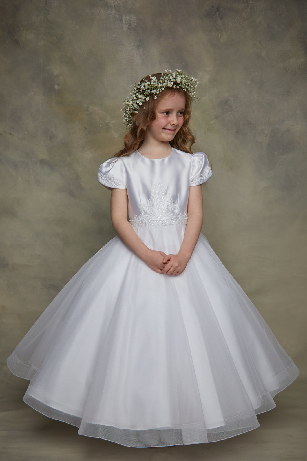 SALE COMMUNION DRESS Isabella Girls White Communion Dress:- IS23480 AGE 6, 7 & 8