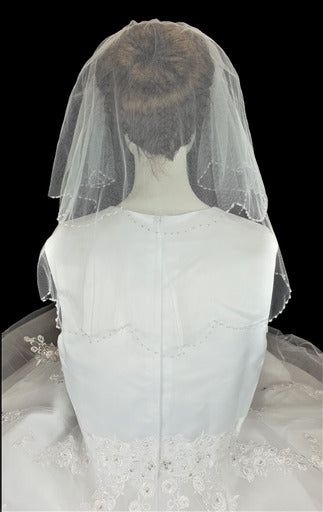 Little People White Pearl Scalloped Edge Veil:- 2042