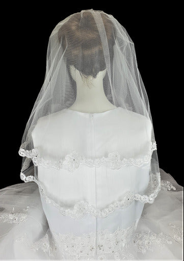 Little People White Lace Trim Veil:- 2058