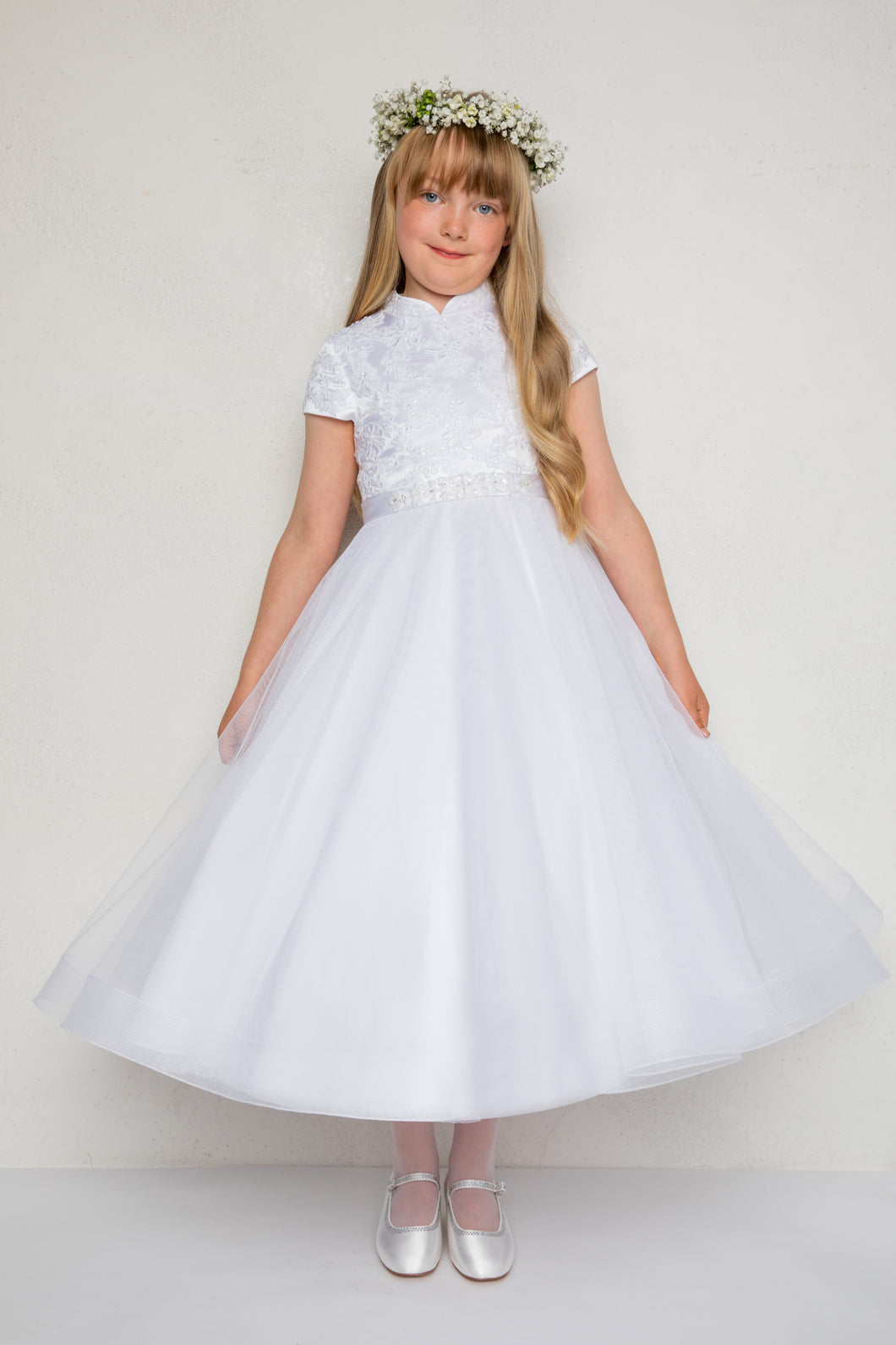 SALE COMMUNION DRESS Koko Girls White Communion Dress:- KO22365 Age 8 & 9
