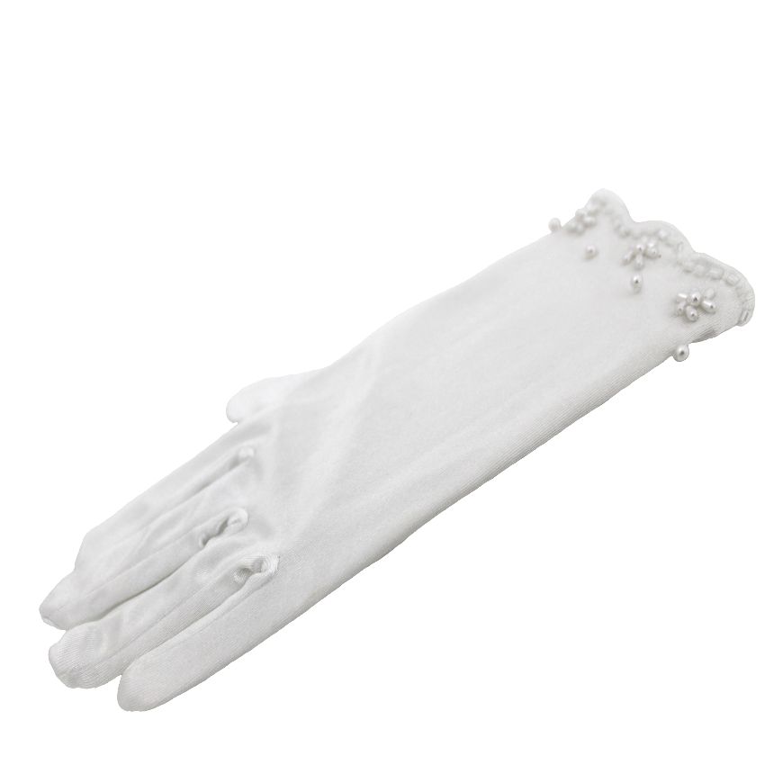 Linzi Jay Pearl Flower Pattern Satin Gloves:- LG65WT
