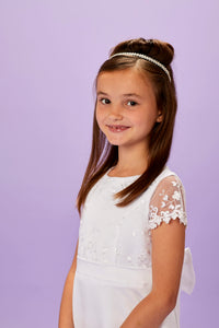 Peridot Girls White Communion Tiara Head Band:- Matilda