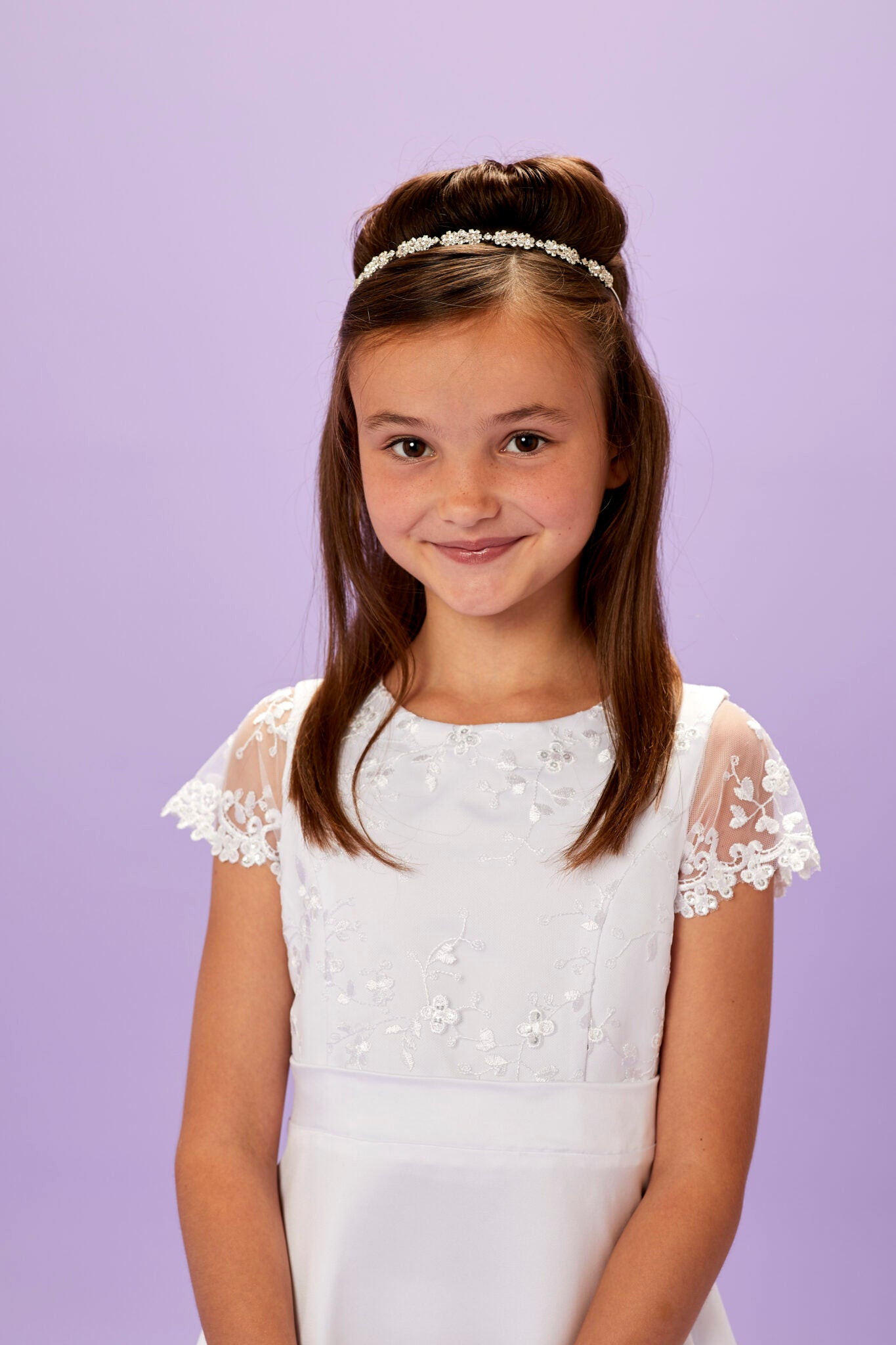 SALE Peridot Girls White Communion Tiara Head Band:- Flora