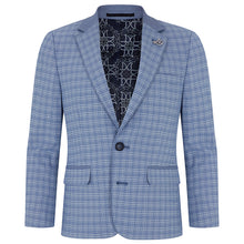 Load image into Gallery viewer, 1880 Club Boys Pale Blue Check Blazer With Plain Collar:- 122 15145 23
