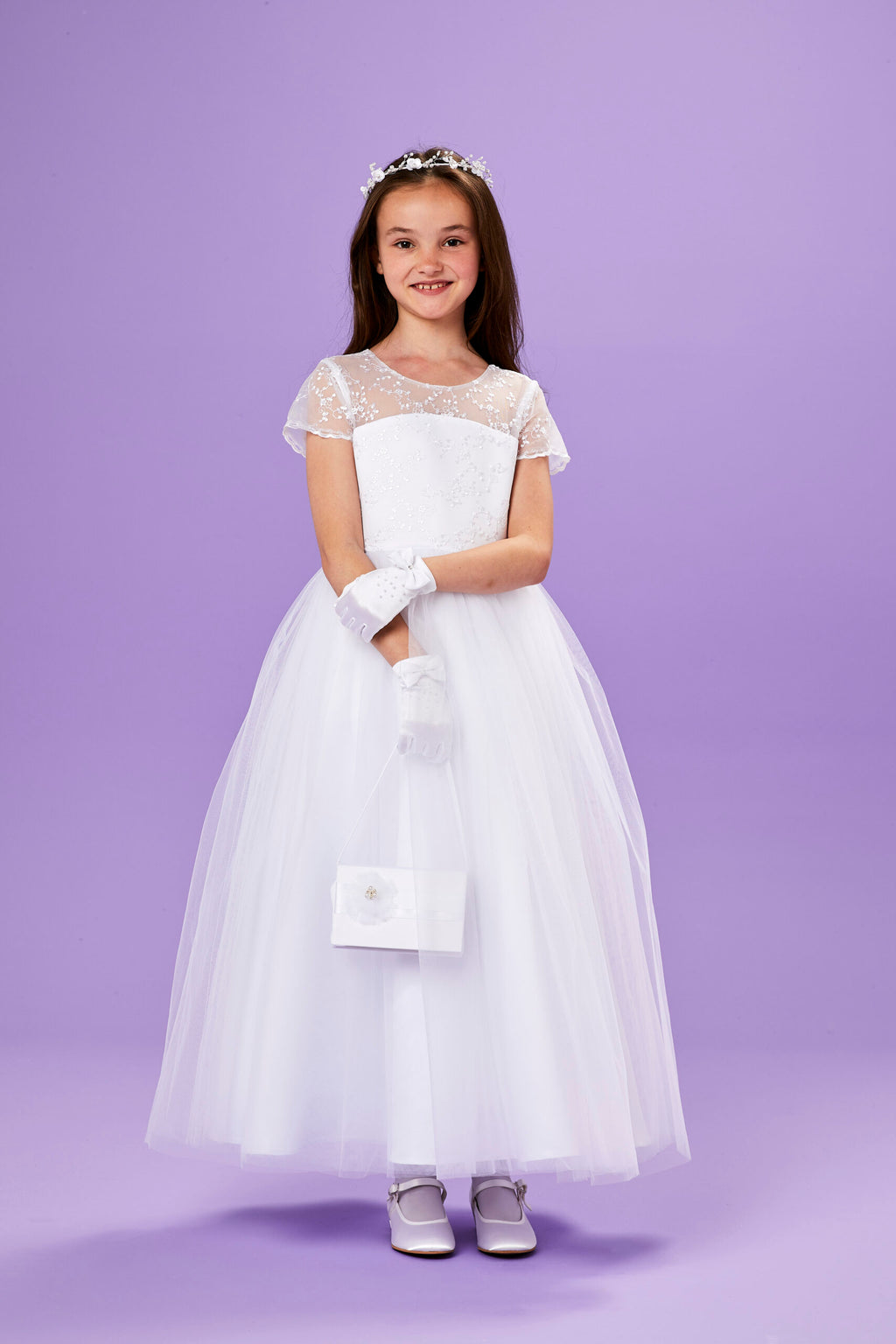 Peridot Girls White Communion Bag:- Eva