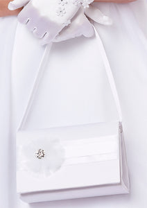 Peridot Girls White Communion Bag:- Eva