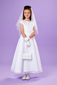 Peridot Girls White Communion Bag:- Violet