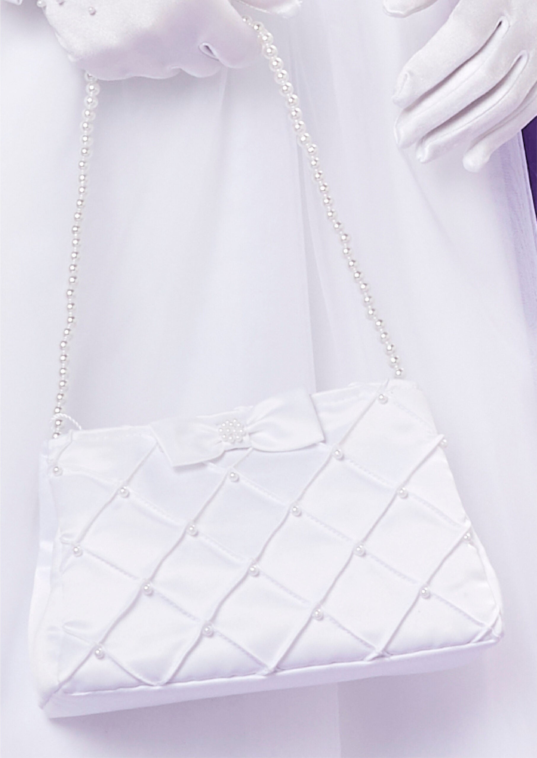 Peridot Girls White Communion Bag:- Natasha