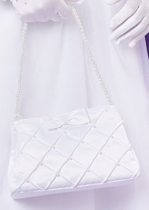 Peridot Girls White Communion Bag:- Natasha
