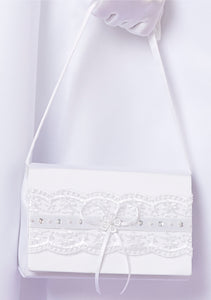 Peridot Girls White Communion Bag:- Violet