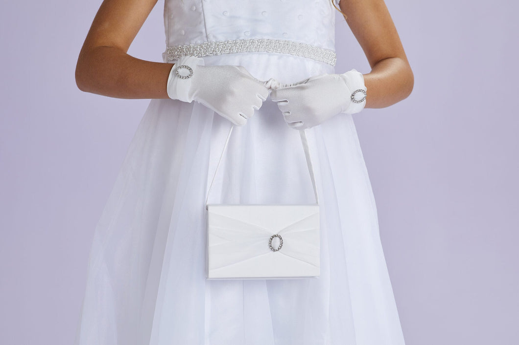Peridot Girls White Communion Bag:- Kara