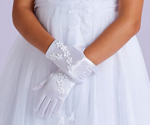 Peridot Girls White Communion Gloves:- Rebecca