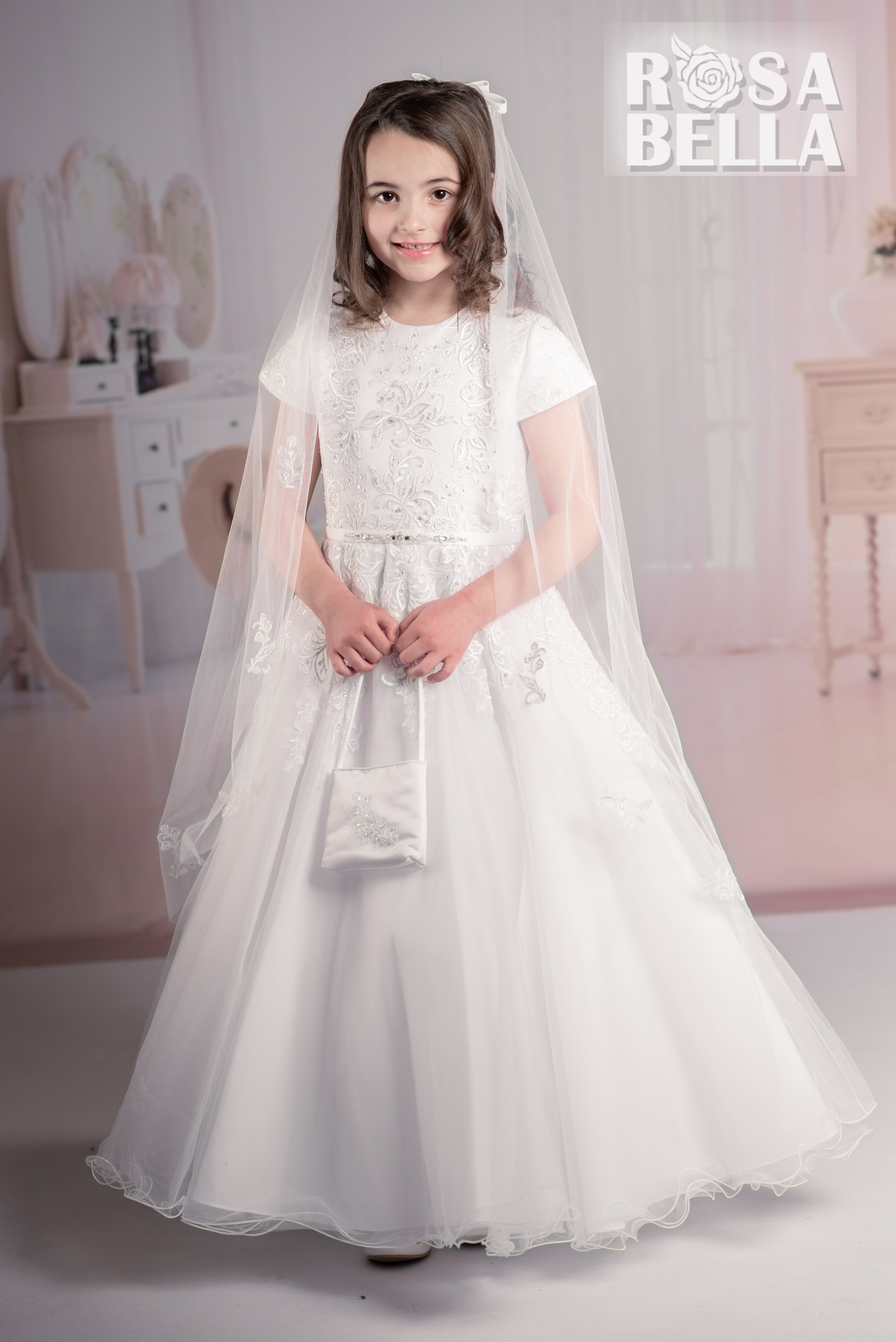 Rosa Bella By Sweetie Pie Girls White Communion Dress:- RB627