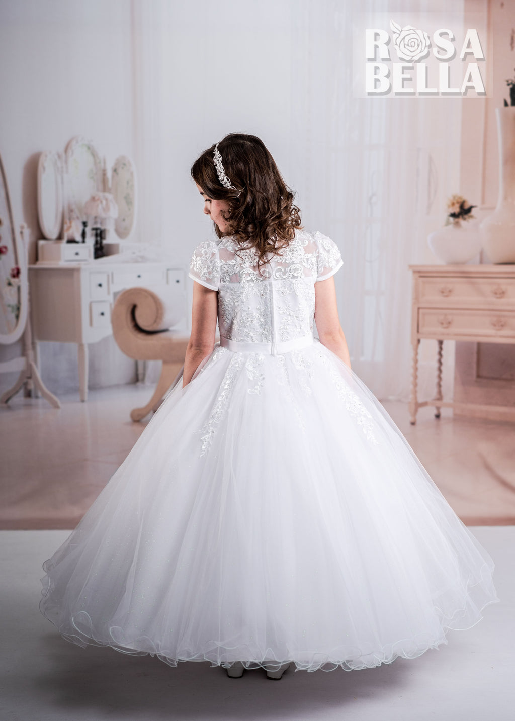 Rosa Bella By Sweetie Pie Girls White Communion Dress:- RB631