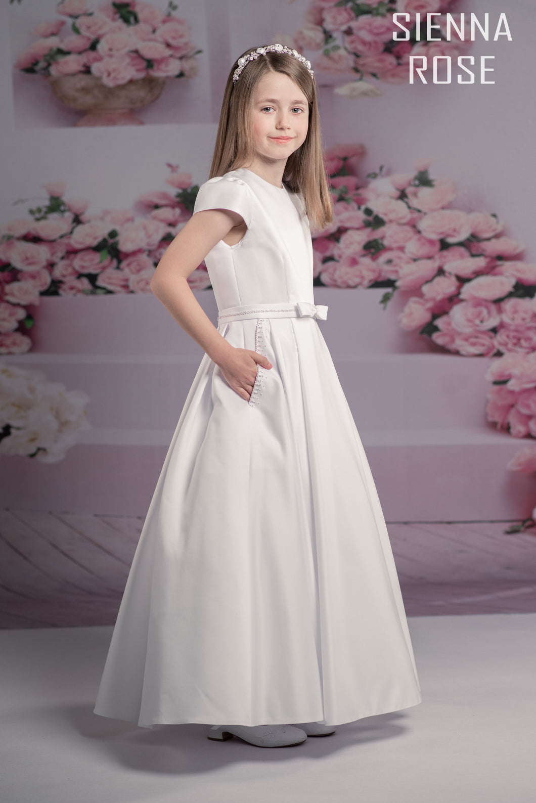 Sienna Rose By Sweetie Pie Girls White Communion Dress:- SR708