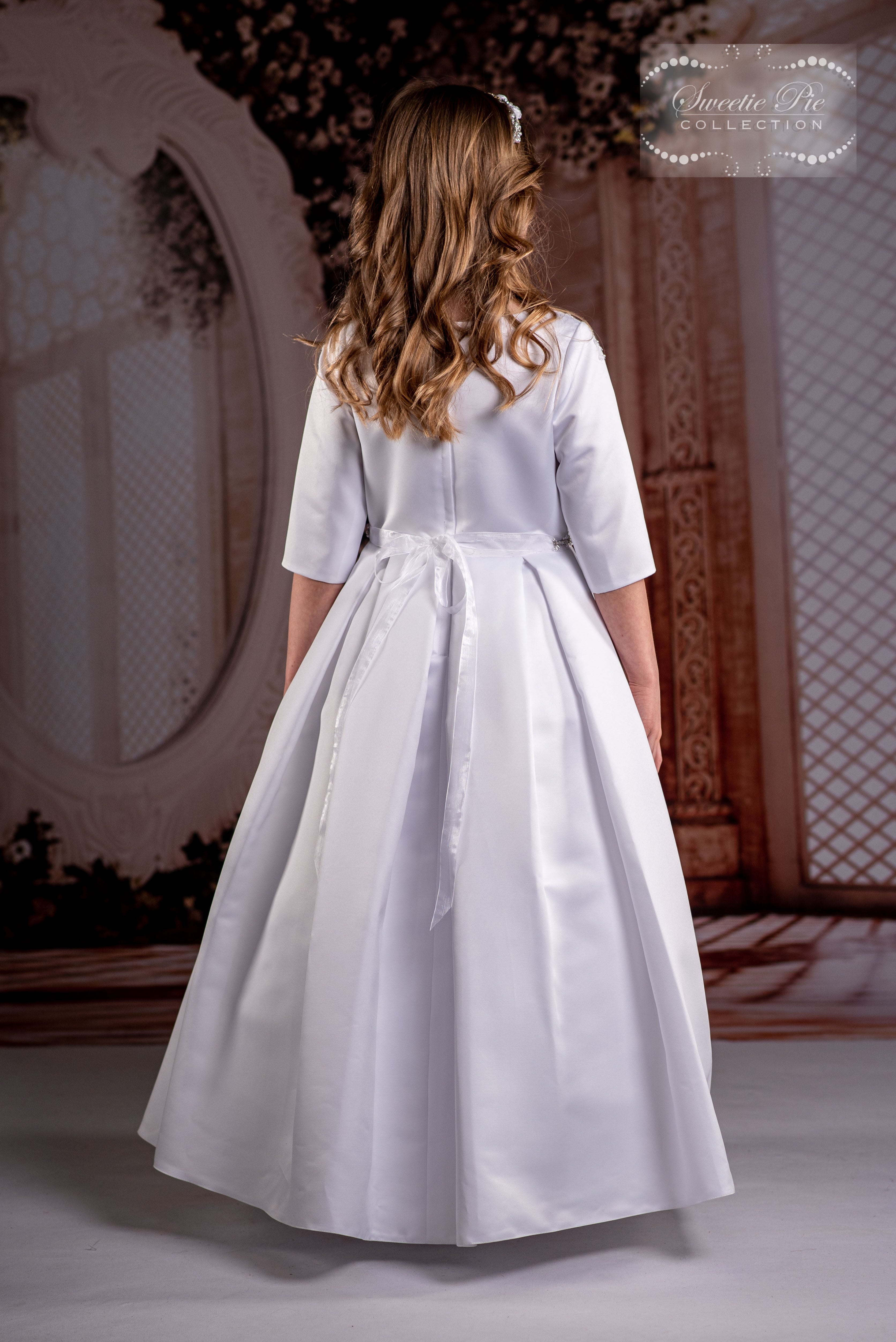 SALE COMMUNION DRESS Sweetie Pie Girls White Communion Dress:- 4076 AGE 7 & 8