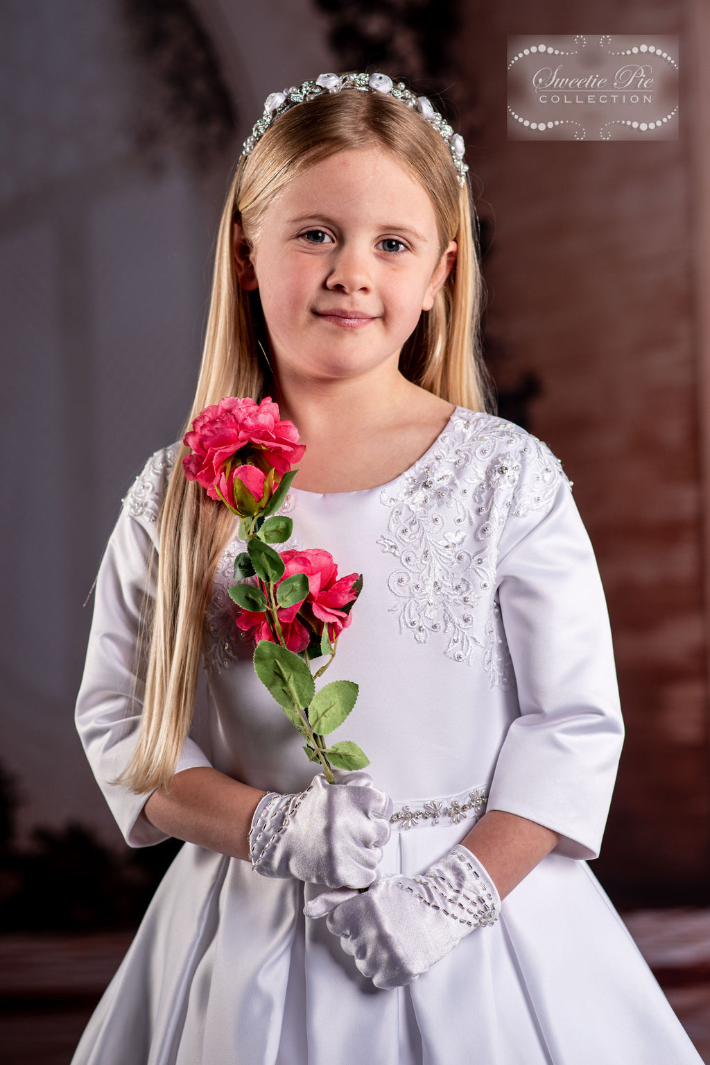 SALE COMMUNION DRESS Sweetie Pie Girls White Communion Dress:- 4076 AGE 7 & 8