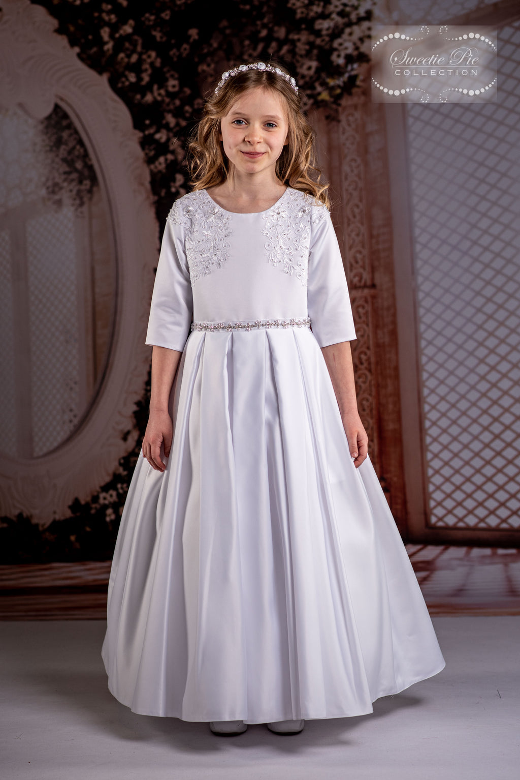 SALE COMMUNION DRESS Sweetie Pie Girls White Communion Dress:- 4076 AGE 7 & 8
