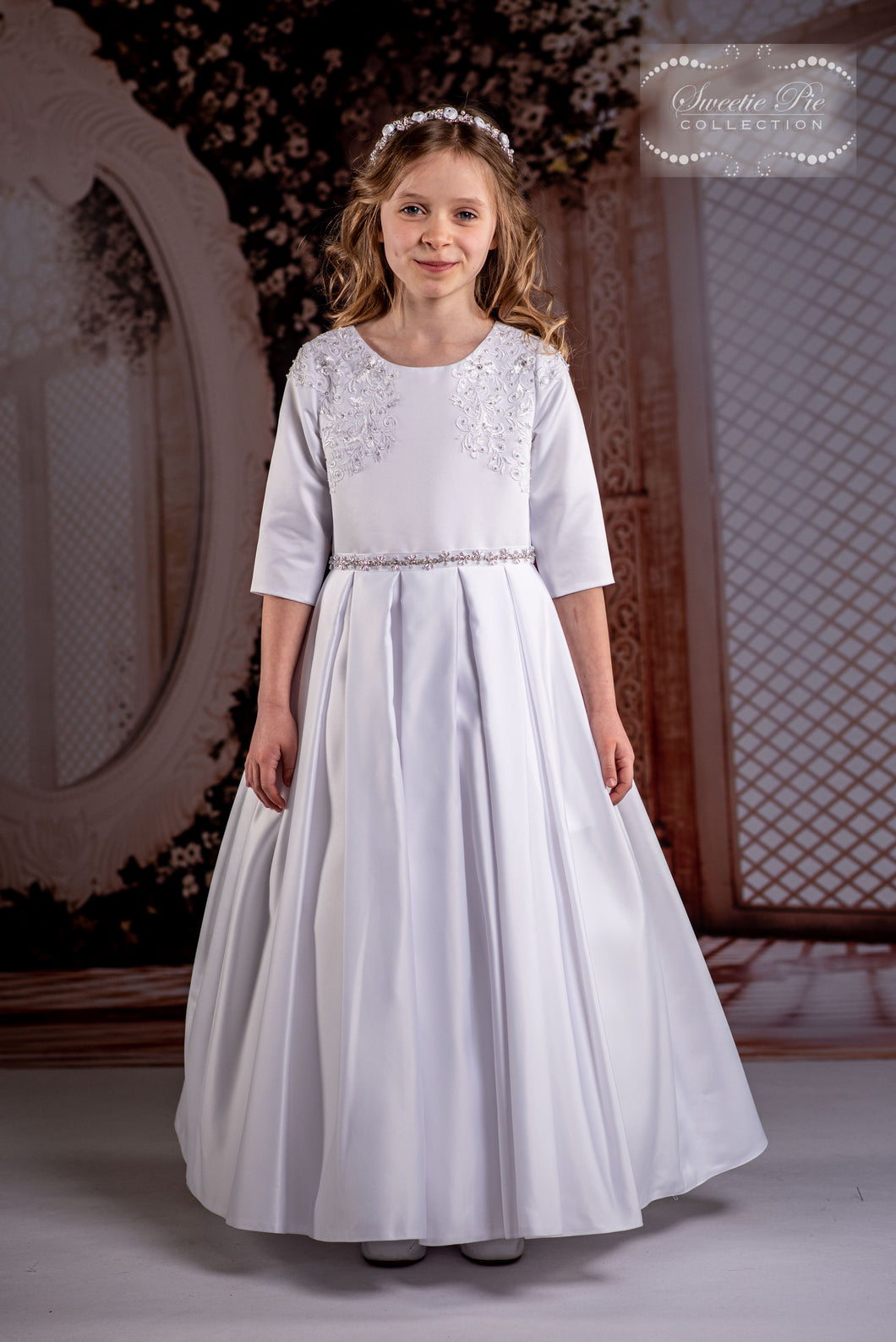 SALE COMMUNION DRESS Sweetie Pie Girls White Communion Dress:- 4076 AGE 7 & 8