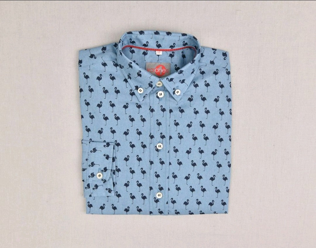 SALE One Varones Boys Shirt - Blue Flamingos