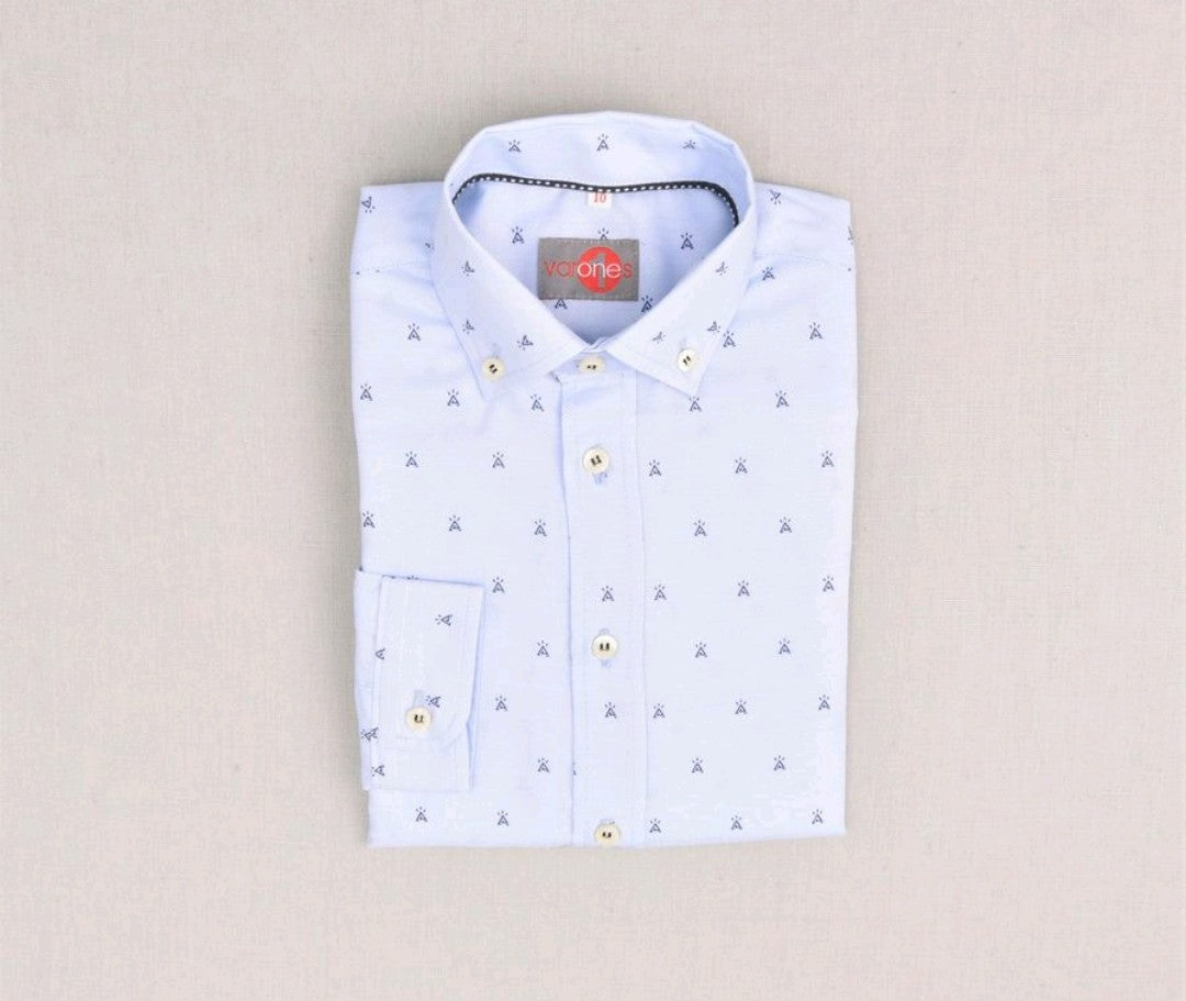 SALE One Varones Boys Shirt - Blue With Blue Motif