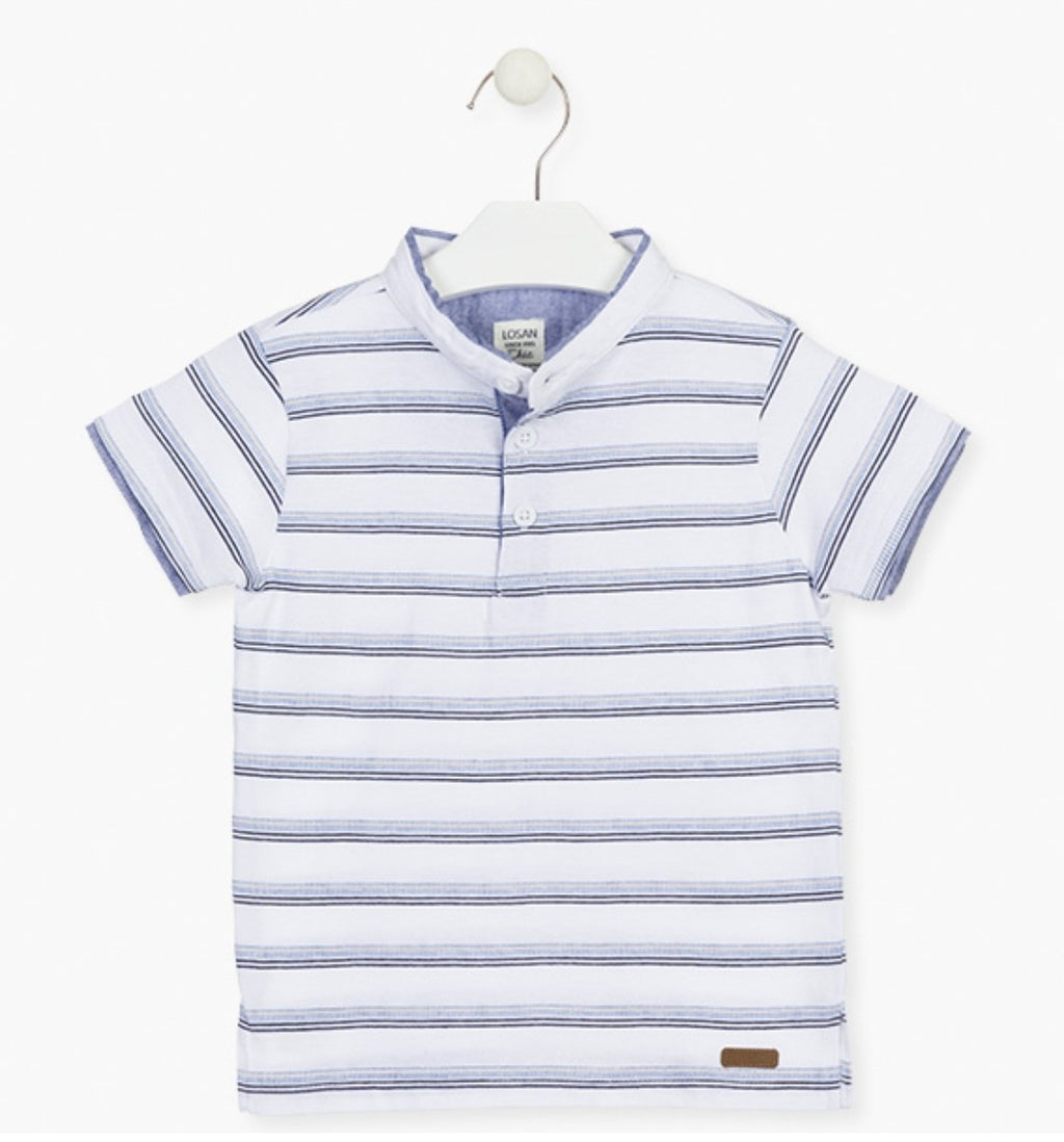 SUMMER SALE Losan Boys Embroidered stripe polo:- White Age 2