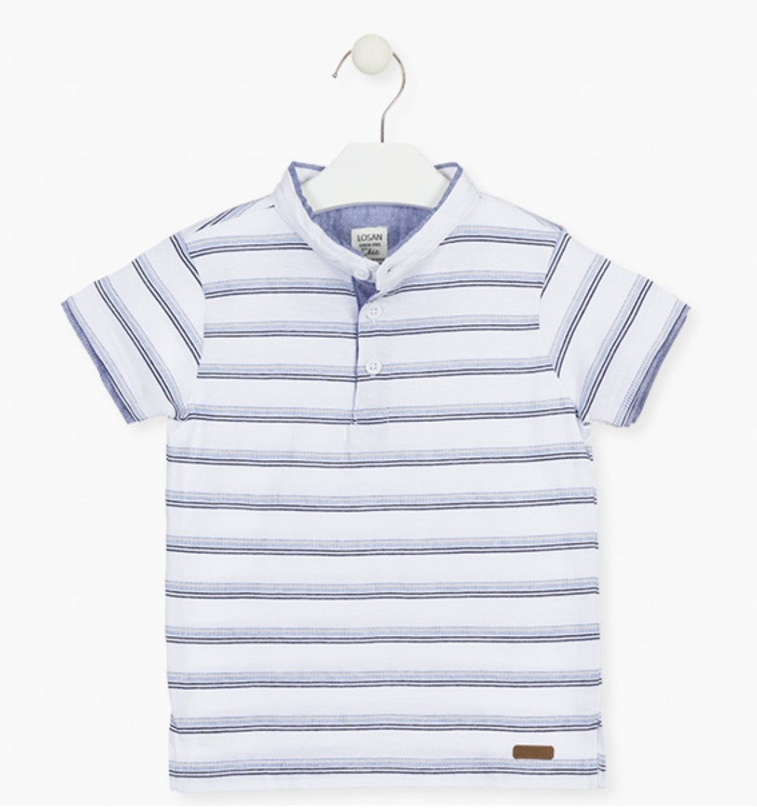 SUMMER SALE Losan Boys Embroidered stripe polo:- White Age 2