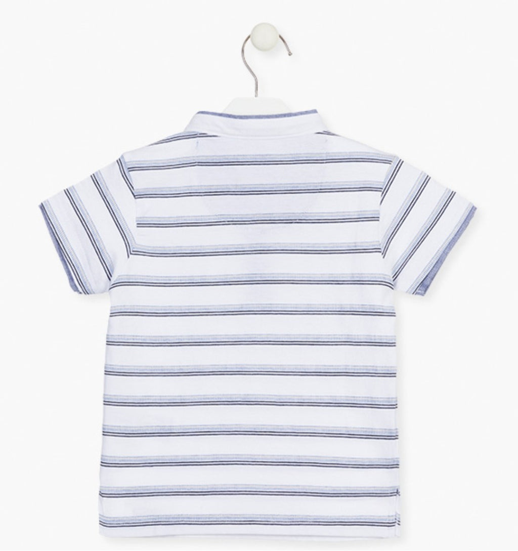 SUMMER SALE Losan Boys Embroidered stripe polo:- White Age 2