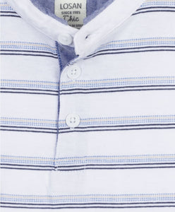 SUMMER SALE Losan Boys Embroidered stripe polo:- White Age 2