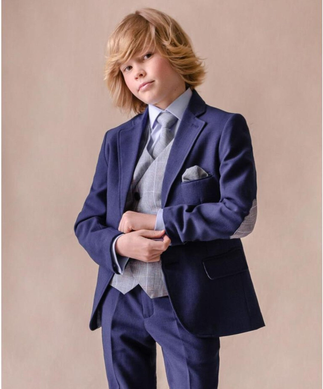 SALE One Varones Boys 2 Piece Suit with Check Elbow Patch Age 9