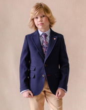 Load image into Gallery viewer, One Varones Boys Navy Cord Style Blazer With Tan Arm Patches LAST ONE AGE 10

