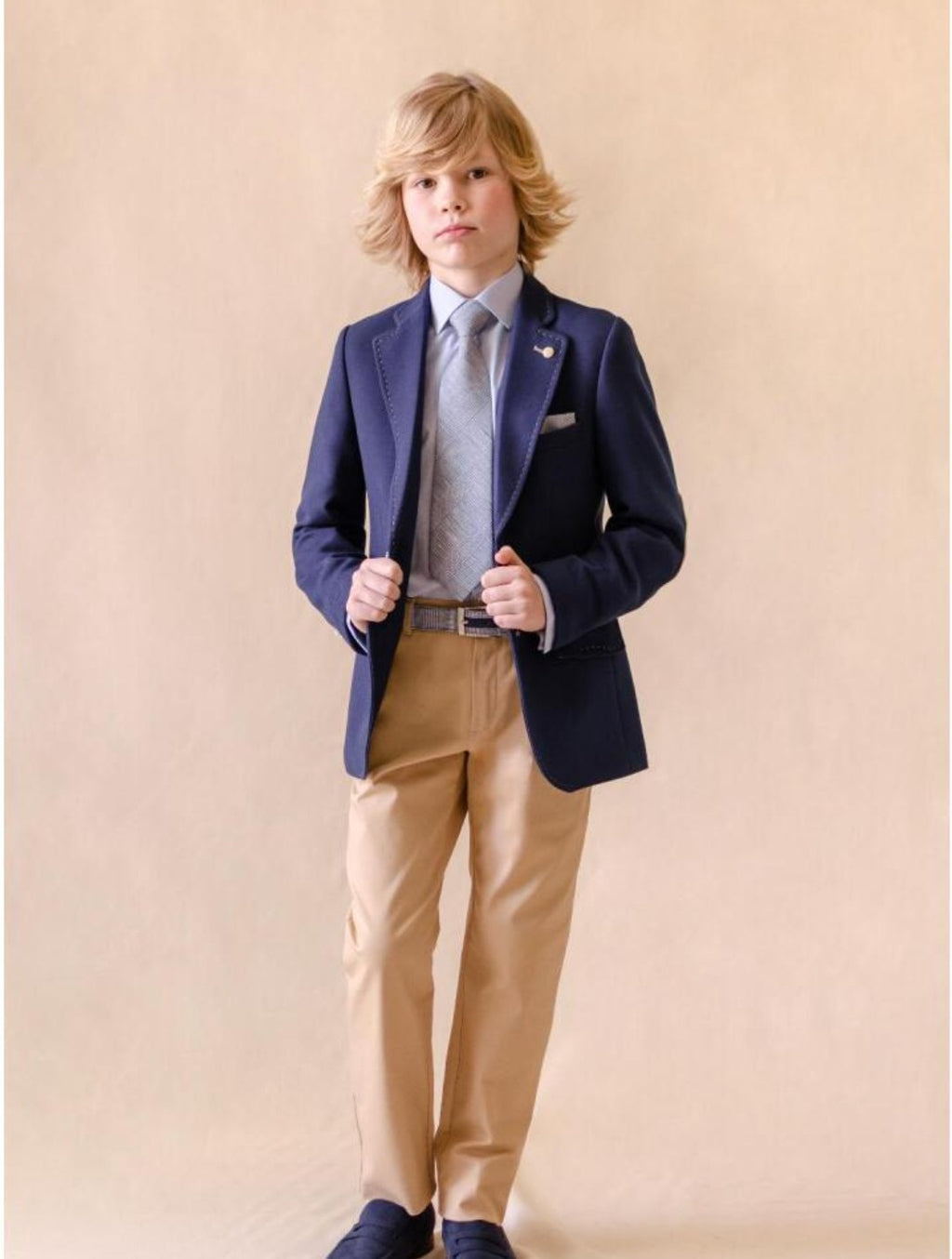 One Varones Boys Navy Blazer With Tan Trim Arm Patches:- 10-04053 78